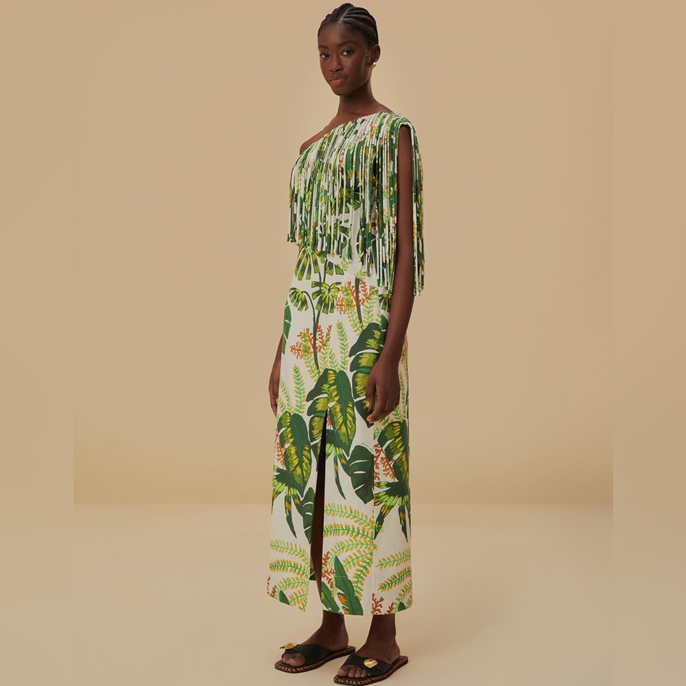 Farm Rio Tropical Forest Fringe Midi Dress